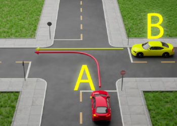 Welke auto mag als eerste op dit kruispunt? A of B?